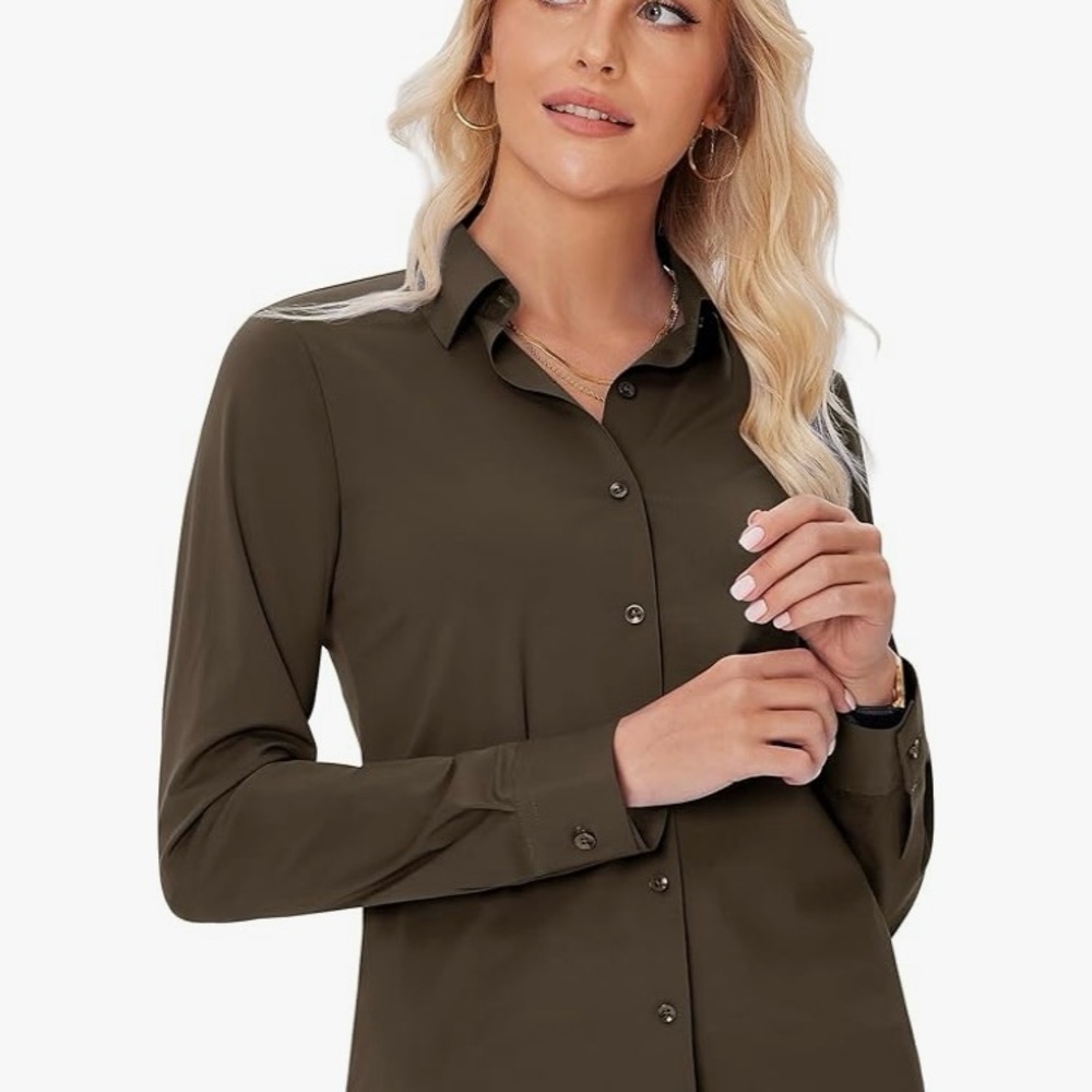 Elegant Olive Green Women's Button-Up Shirt